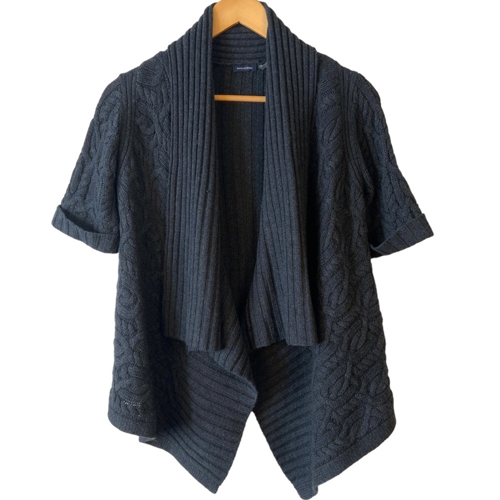 Magaschoni Cashmere Cable-Knit Short Sleeve Fisherman’s Cable Knit Cardigan